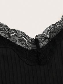 SHEIN ICON Contrast Lace Ruffle Hem Cami Top - Black - View 4
