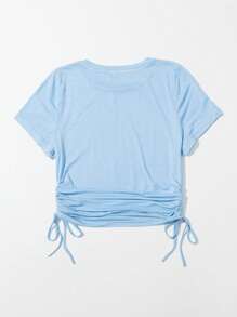 Drawstring Side Solid Tee - Baby Blue - View 2