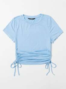 Drawstring Side Solid Tee - Baby Blue - View 3