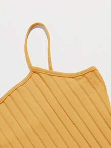 SHEIN EZwear Vestido ajustado unicolor tejido de canalé - Amarillo - Ver 3