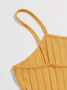 SHEIN EZwear Vestido ajustado unicolor tejido de canalé - Amarillo - Ver 4