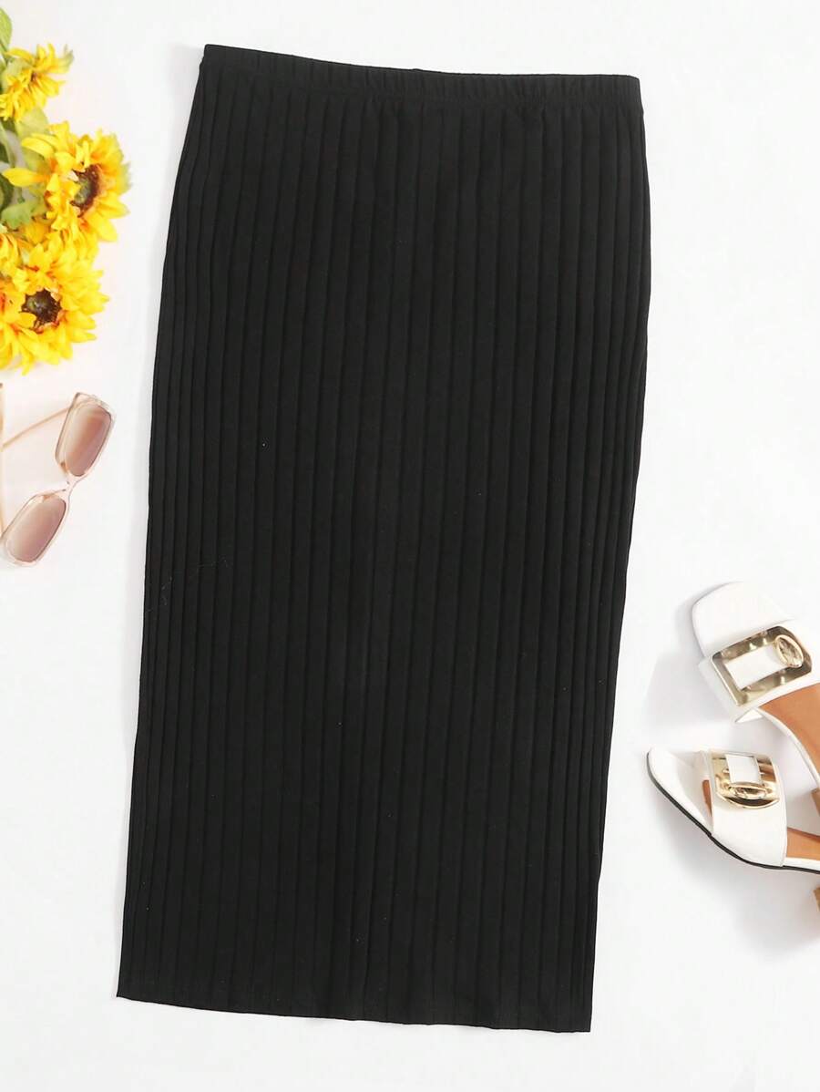 SHEIN Essnce Plus Rib-knit Pencil Skirt