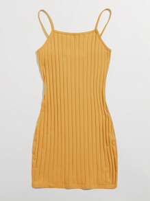 SHEIN EZwear Vestido ajustado unicolor tejido de canalé - Amarillo - Ver 5