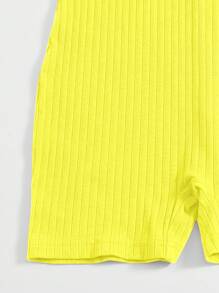 SHEIN EZwear Neon Yellow Scoop Neck Rib-knit Tank Unitard Romper - Yellow - View 4