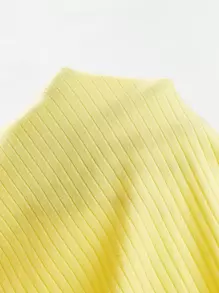 SHEIN EZwear 素色小褶邊羅紋針織T恤 - 黃色 - 查看 6