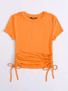 SHEIN EZwear Top unicolor con cordón lateral naranja neón - Naranja - Ver 3