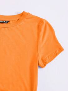 SHEIN EZwear Top unicolor con cordón lateral naranja neón - Naranja - Ver 4
