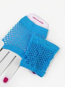 1雙女士素色時尚漁網露指手套適用於戶外 - 霧霾藍 - 查看 2