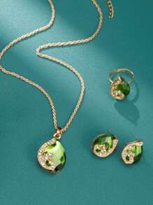 1 Nữ Dây Đeo Polyurethane PU Xanh Quyến Rũ Họa Tiết Con Bướm Đá Trang Trí Mặt Tròn Đồng Hồ Thạch Anh & 4 Bộ Trang Sức, Cho Cuộc Sống Hàng Ngày - màu xanh lá - Xem 4