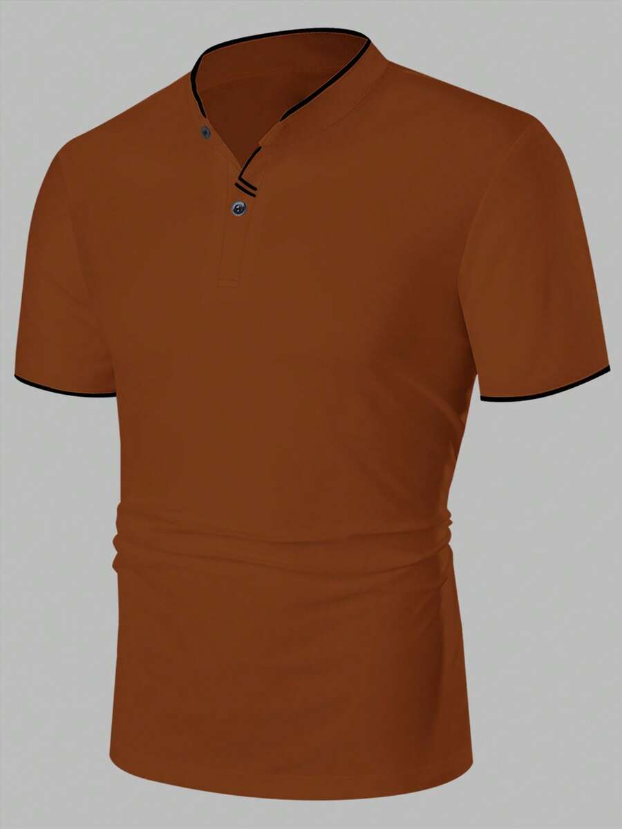 Manfinity Homme Men Contrast Trim Polo Shirt - Brown - View 1