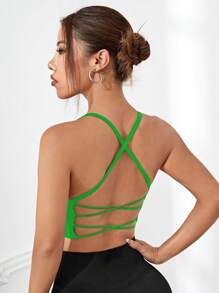Yoga Sxy 露背交叉運動型胸罩 - 綠色 - 查看 3