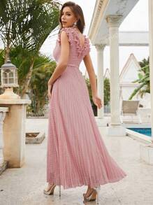 Ruffle Trim Pleated Hem Chiffon Bridesmaid Dress