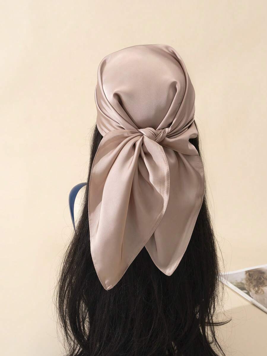 1入女士素色休閒頭巾，輕便頭巾，頭帶，適合裝扮你的造型，日常生活必備 - 卡其色 - 查看 1