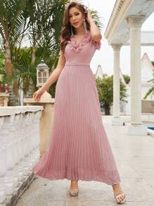 Ruffle Trim Pleated Hem Chiffon Bridesmaid Dress