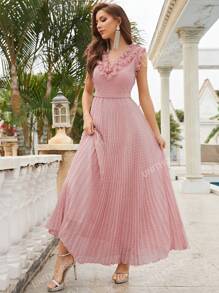 Ruffle Trim Pleated Hem Chiffon Bridesmaid Dress