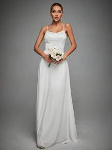 con encaje en contraste Cami Vestido de novia - Blanco - Ver 1