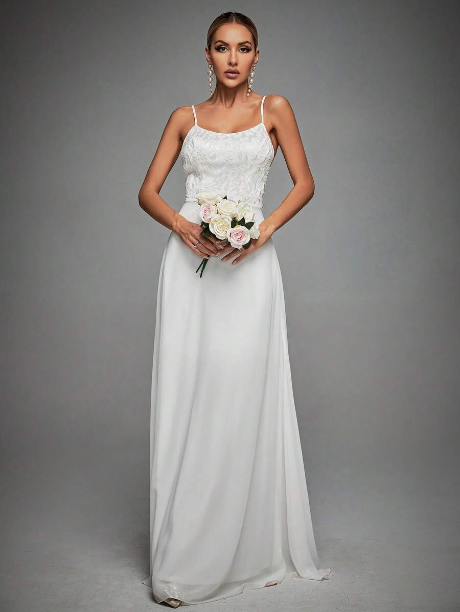 con encaje en contraste Cami Vestido de novia - Blanco - Ver 1