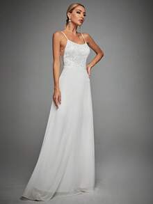 con encaje en contraste Cami Vestido de novia - Blanco - Ver 3