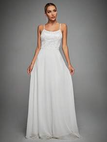 con encaje en contraste Cami Vestido de novia - Blanco - Ver 4