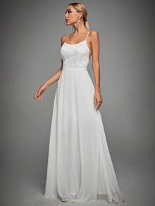 con encaje en contraste Cami Vestido de novia - Blanco - Ver 5