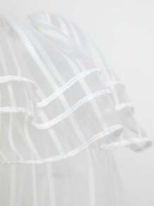 SHEIN VCAY 一字肩荷葉邊燈籠袖短款網紗上衣 - 白色 - 查看 7