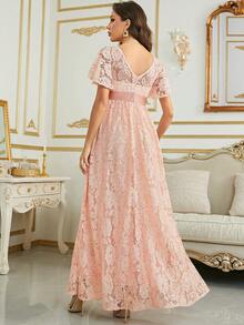 Butterfly Sleeve Lace Dress - Baby Pink - View 2