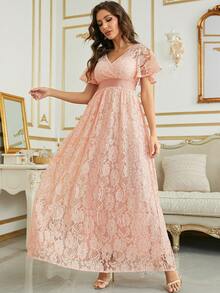 Butterfly Sleeve Lace Dress - Baby Pink - View 6