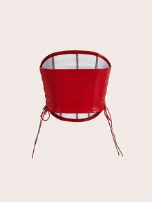 SHEIN ICON Lace Up Side PU Leather Tube Top - Red - View 10