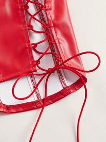 SHEIN ICON Lace Up Side PU Leather Tube Top - Red - View 11