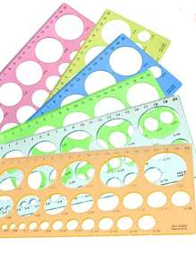 1pc Random Circle Templates Measuring Geometry Ruler Shape Stencils Drawing Set Plastic Geometric Drawing Painting Stencils Oval Templates Scale Drafting Tools For School, Office, Building Formwork, Drawings,Rulers - Multicolor - View 2