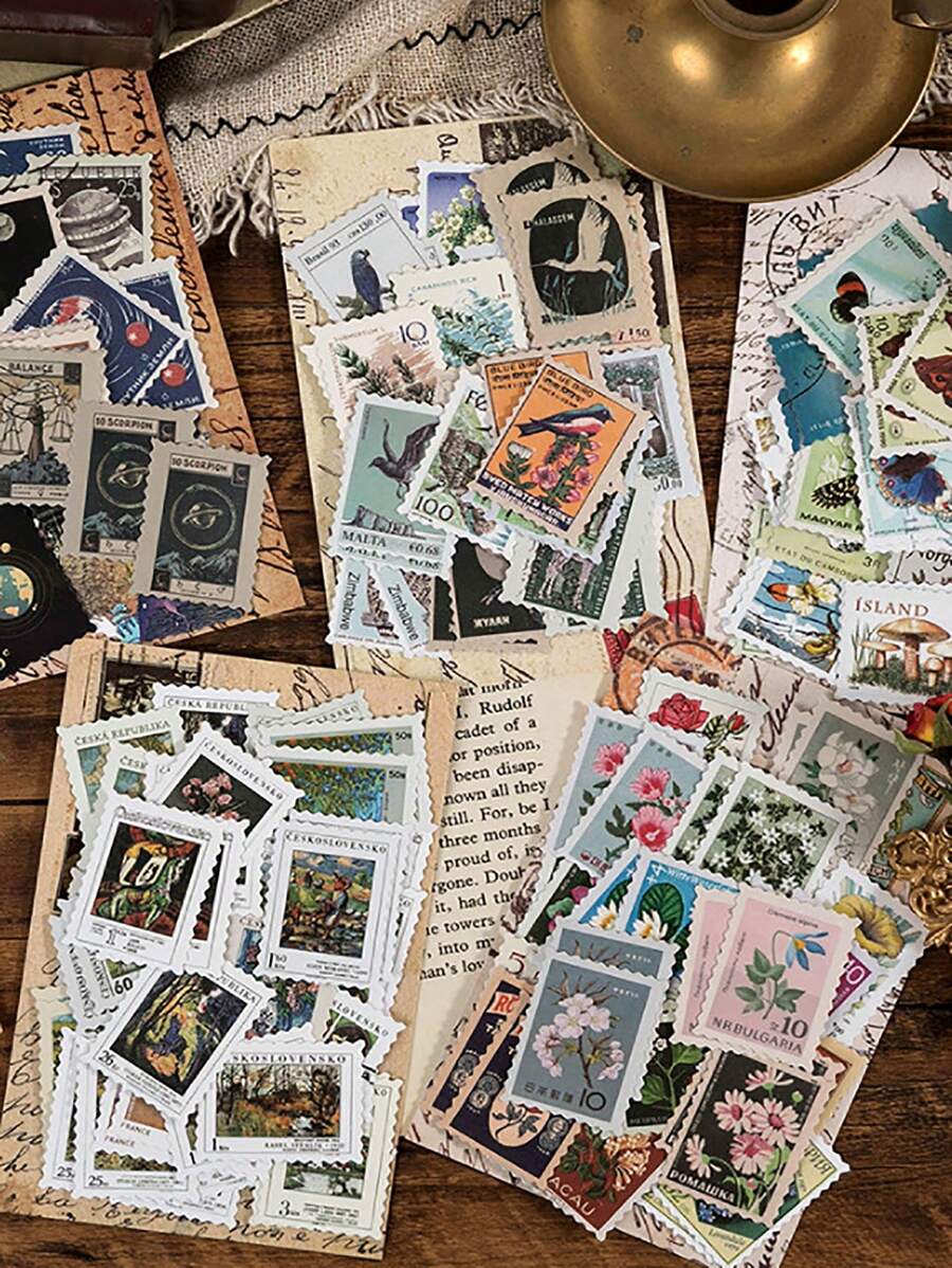 46入組郵票圖案隨機貼紙 - 彩色 - 查看 1