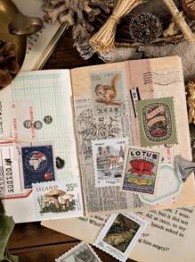 46入組郵票圖案隨機貼紙 - 彩色 - 查看 4