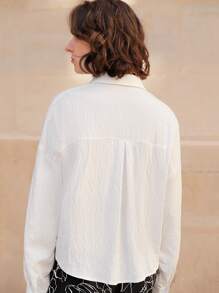 SHEIN Frenchy Drop Shoulder Knot Hem Shirt - White - View 5