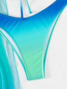 Swim SXY Summer Beach Ombre Halter Triangle Bikini Set With Beach Skirt - Multicolor - View 5