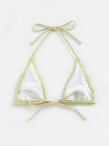 Smocked Halter Triangle Bikini Top - Lime Green - View 2
