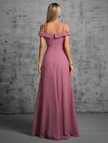Cold Shoulder Ruched Chiffon Bridesmaid Dress - Dusty Pink - View 2