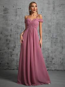 Cold Shoulder Ruched Chiffon Bridesmaid Dress - Dusty Pink - View 4