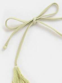 Smocked Halter Triangle Bikini Top - Lime Green - View 4