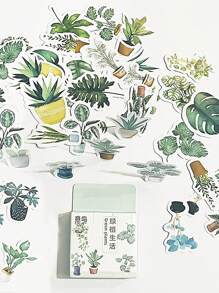 46入组/包綠色盆栽裝飾和紙貼紙剪貼簿貼標籤日記文具相冊貼紙