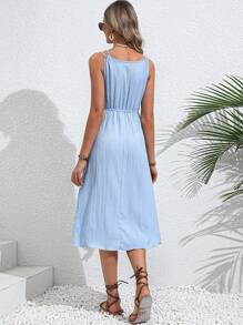 Breezaya Solid Knot Front Lettuce Trim Dress Maxi Vacation Beach Outfits Women - Baby Blue - View 2