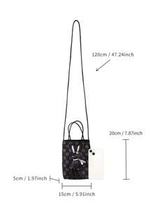 Metoo Tiramitu 1pc Waterproof Girls' Composite Material Crossbody Bag With Cartoon Rabbit Print And Closure, Including Pu Cord And Phone Case - Black - View 8