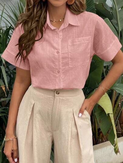 Breezaya 蝙蝠袖口袋貼布襯衫