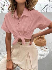 Breezaya 蝙蝠袖口袋貼布襯衫 - 淺粉色 - 查看 5