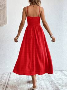 SHEIN VCAY 素色高衩吊帶連衣裙 - 紅色 - 查看 2