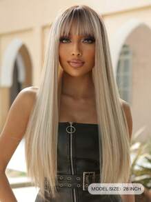 Long Straight Synthetic Wig With Bangs - Multicolor - View 4