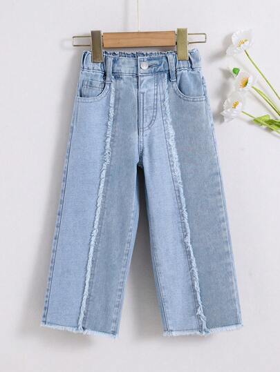 SHEIN 年輕女孩簡約剪裁筆直褲管牛仔褲