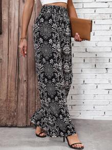 EMERY ROSE Pantalones de pierna ancha con estampado barroco - Blanco y Negro - Ver 4