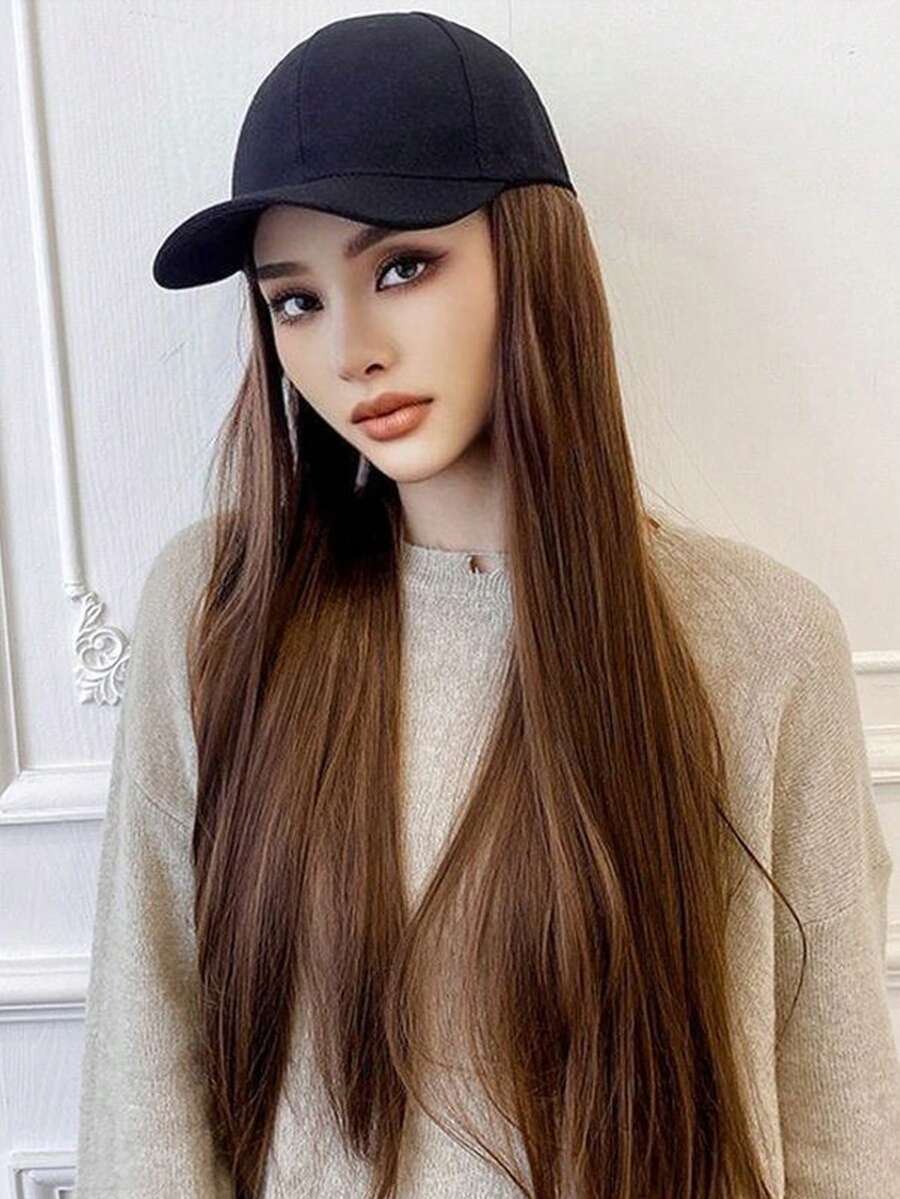 black brown large size Straight Synthetic Wig With Cap 22inch - Brown - View 1