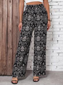 EMERY ROSE Pantalones de pierna ancha con estampado barroco - Blanco y Negro - Ver 5