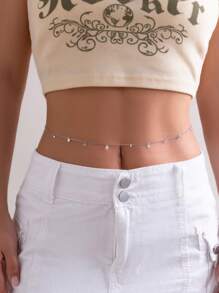 1pc Fashion Copper Star & Rhinestone Charm Waist Chain For Girls For Festival Daily Decoration - Silver - View 1